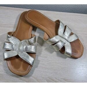 UGG Metallic Gold Leather Slide Sandals Women's Size 8 EU 39‎ Flat Summer